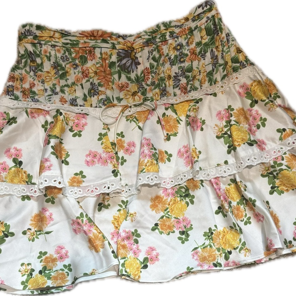 For Love And Lemons Yellow and Pink Floral A-Line Skirt